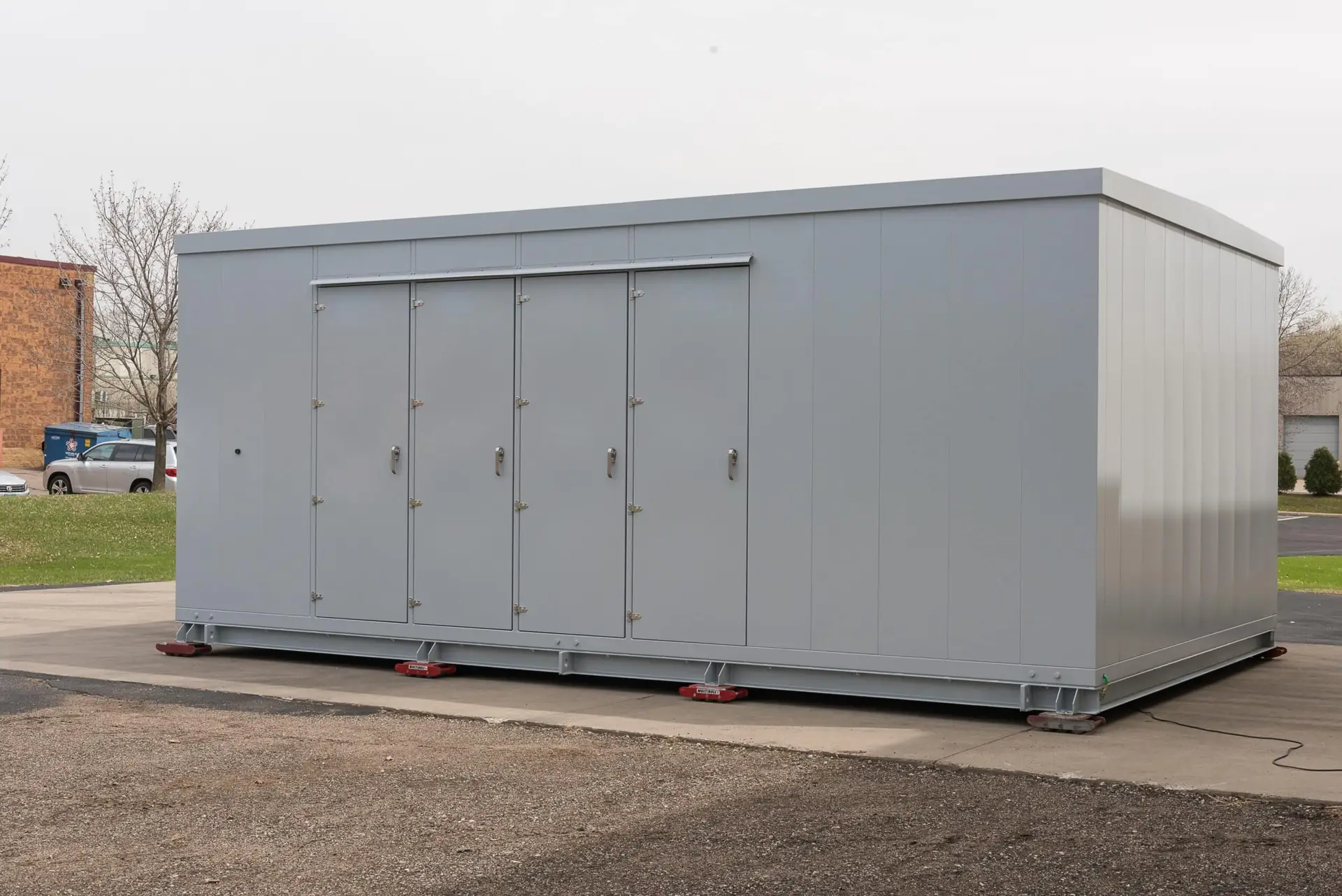 a large metal container with doors